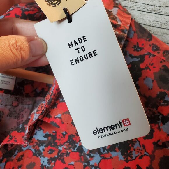 Element Short Sleeve Button Up Red Splatter Shirt Size Large NWT - Picture 3 of 8